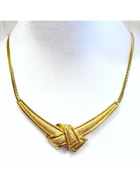 Vintage Avon Goldtone Tied Knot Necklace with Flat Cuban Link Chain